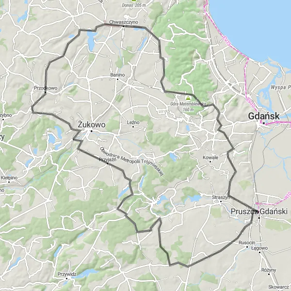 Miniatura mapy "Sopot and Cieniawa Road Tour" - trasy rowerowej w Pomorskie, Poland. Wygenerowane przez planer tras rowerowych Tarmacs.app