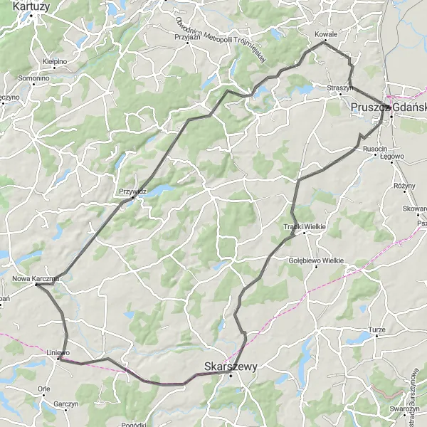 Miniatura mapy "Trasa przez Jagatowo, Kamierowo i Przywidz" - trasy rowerowej w Pomorskie, Poland. Wygenerowane przez planer tras rowerowych Tarmacs.app