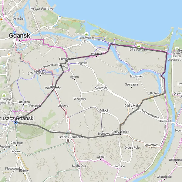 Map miniature of "Góra Mew Loop" cycling inspiration in Pomorskie, Poland. Generated by Tarmacs.app cycling route planner