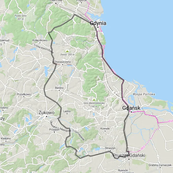 Miniatura mapy "Gdańsk and Sopot Road Adventure" - trasy rowerowej w Pomorskie, Poland. Wygenerowane przez planer tras rowerowych Tarmacs.app