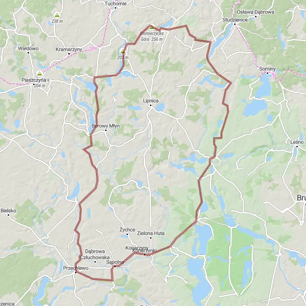 Miniatura mapy "Przygoda Gravelowa Łąkie - Konarzyny" - trasy rowerowej w Pomorskie, Poland. Wygenerowane przez planer tras rowerowych Tarmacs.app