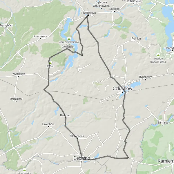 Miniatura mapy "Trasa Road do Baszty Czarownic i Jeziora Krępsko" - trasy rowerowej w Pomorskie, Poland. Wygenerowane przez planer tras rowerowych Tarmacs.app
