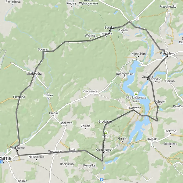 Miniatura mapy "Spacer Jezior Krępsko i Gwieździn" - trasy rowerowej w Pomorskie, Poland. Wygenerowane przez planer tras rowerowych Tarmacs.app