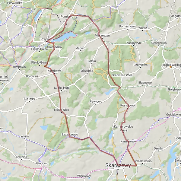 Miniatura mapy "Pętla przez Mierzeszyn i Skarszewy" - trasy rowerowej w Pomorskie, Poland. Wygenerowane przez planer tras rowerowych Tarmacs.app