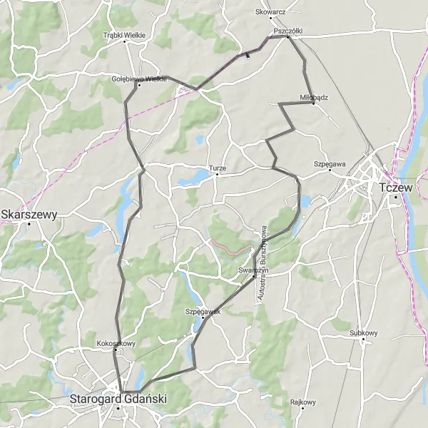 Map miniature of "Country Roads Explorer" cycling inspiration in Pomorskie, Poland. Generated by Tarmacs.app cycling route planner