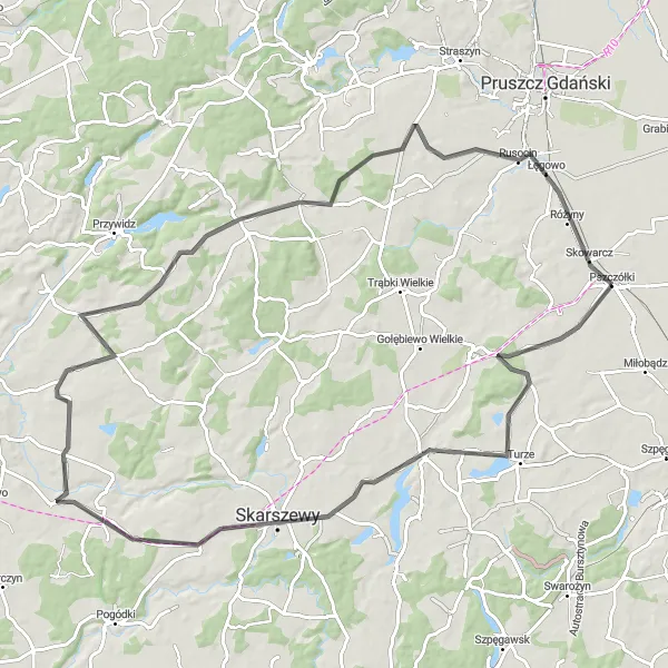 Map miniature of "Scenic Countryside Adventure" cycling inspiration in Pomorskie, Poland. Generated by Tarmacs.app cycling route planner