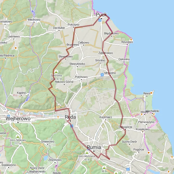 Miniatura mapy "Trasa Gravelowa przez Żelistrzewo i Górę Markowca" - trasy rowerowej w Pomorskie, Poland. Wygenerowane przez planer tras rowerowych Tarmacs.app