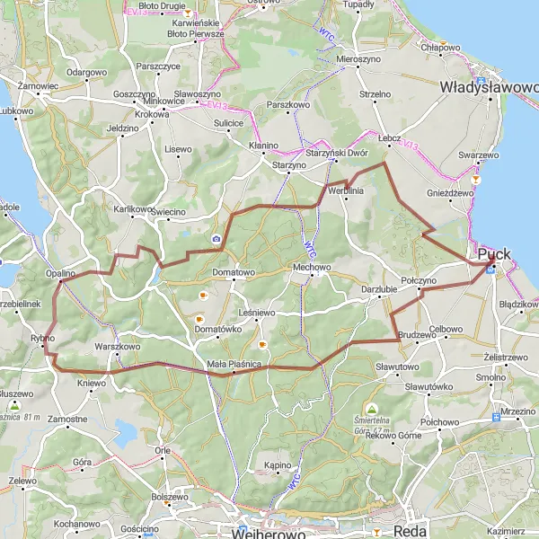 Map miniature of "Połczyno and Surroundings" cycling inspiration in Pomorskie, Poland. Generated by Tarmacs.app cycling route planner