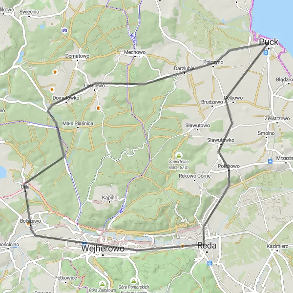 Miniatura mapy "Trasa Szosowa przez Połchowo i Wejherowo" - trasy rowerowej w Pomorskie, Poland. Wygenerowane przez planer tras rowerowych Tarmacs.app