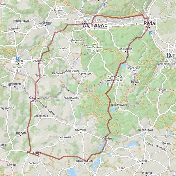 Miniatura mapy "Trasa Gravelowa dookoła Redy" - trasy rowerowej w Pomorskie, Poland. Wygenerowane przez planer tras rowerowych Tarmacs.app