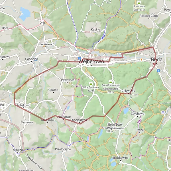 Map miniature of "Reda Adventure Ride" cycling inspiration in Pomorskie, Poland. Generated by Tarmacs.app cycling route planner