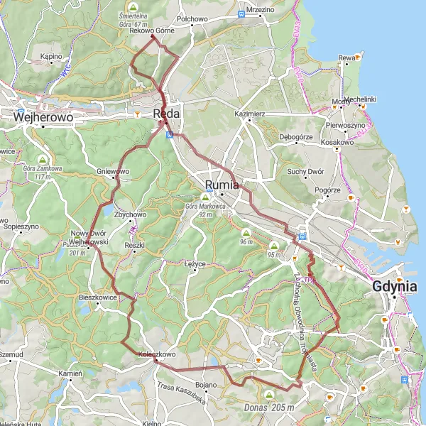 Map miniature of "The Gravel Adventure" cycling inspiration in Pomorskie, Poland. Generated by Tarmacs.app cycling route planner