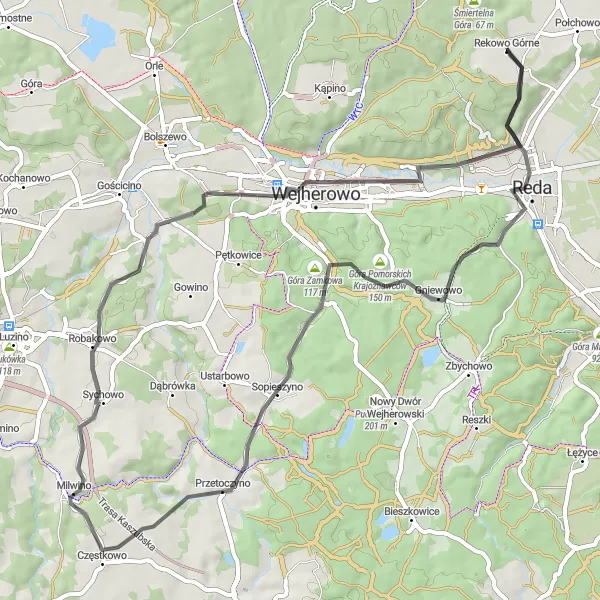 Map miniature of "The Scenic Road Tour" cycling inspiration in Pomorskie, Poland. Generated by Tarmacs.app cycling route planner