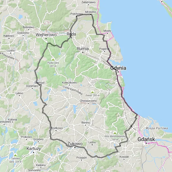 Map miniature of "The Coastal Road Adventure" cycling inspiration in Pomorskie, Poland. Generated by Tarmacs.app cycling route planner