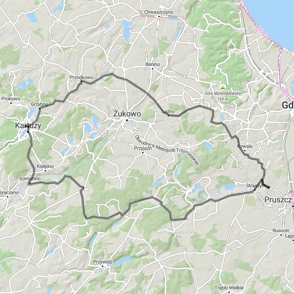 Map miniature of "Challenging Road Climb" cycling inspiration in Pomorskie, Poland. Generated by Tarmacs.app cycling route planner