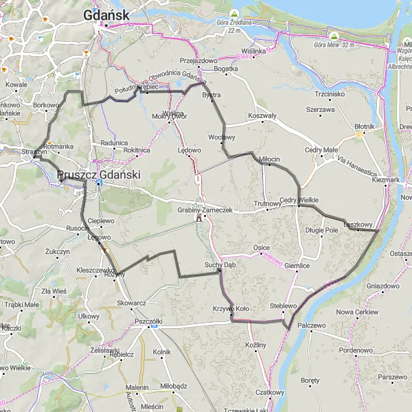 Map miniature of "Scenic Road Ride" cycling inspiration in Pomorskie, Poland. Generated by Tarmacs.app cycling route planner