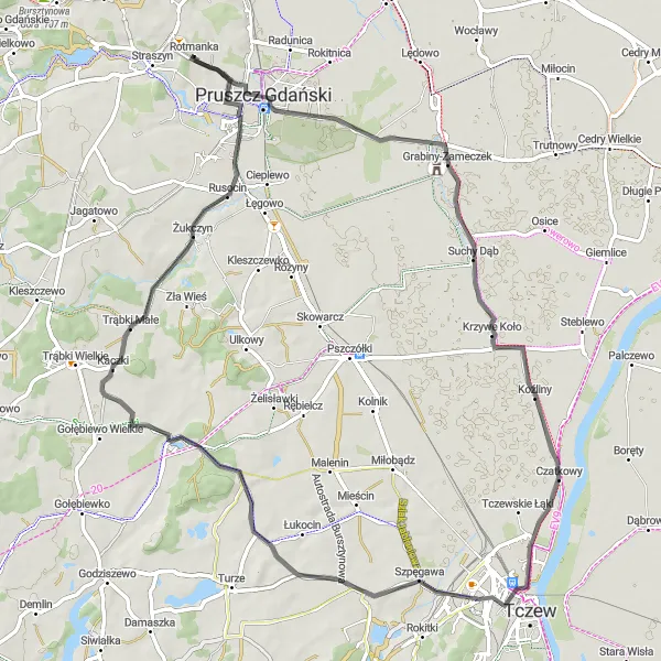 Map miniature of "Historical Journey through Pomorskie" cycling inspiration in Pomorskie, Poland. Generated by Tarmacs.app cycling route planner