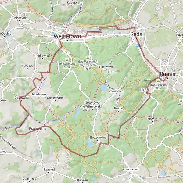 Map miniature of "Ustarbowo Ride" cycling inspiration in Pomorskie, Poland. Generated by Tarmacs.app cycling route planner