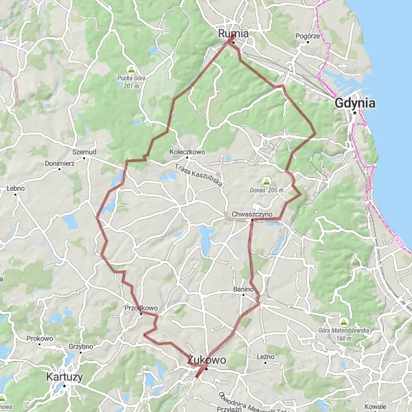 Map miniature of "Exploring Rural Trails" cycling inspiration in Pomorskie, Poland. Generated by Tarmacs.app cycling route planner