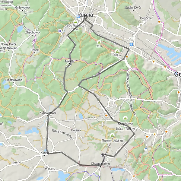 Miniatura mapy "Przejazd z Rumii przez Górę Markowca do Kielna" - trasy rowerowej w Pomorskie, Poland. Wygenerowane przez planer tras rowerowych Tarmacs.app