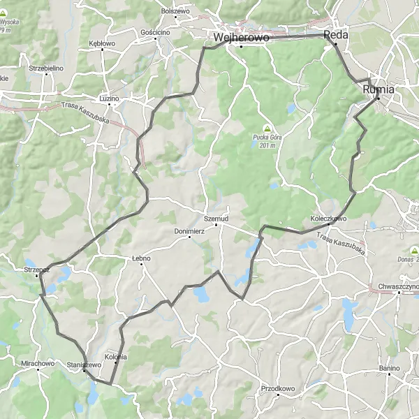 Map miniature of "Markowca Route" cycling inspiration in Pomorskie, Poland. Generated by Tarmacs.app cycling route planner