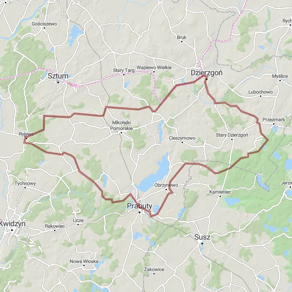 Miniatura mapy "Trasa Gravelowa do Obrzynowa" - trasy rowerowej w Pomorskie, Poland. Wygenerowane przez planer tras rowerowych Tarmacs.app