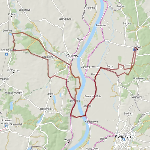 Miniatura mapy "Trasa Gravel Gurcz-Tymawa" - trasy rowerowej w Pomorskie, Poland. Wygenerowane przez planer tras rowerowych Tarmacs.app