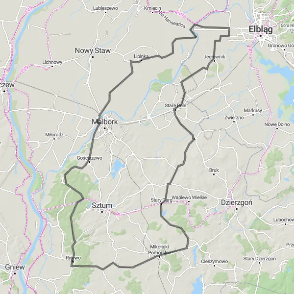 Miniatura mapy "Trasa z Ryjewa do Malborka" - trasy rowerowej w Pomorskie, Poland. Wygenerowane przez planer tras rowerowych Tarmacs.app