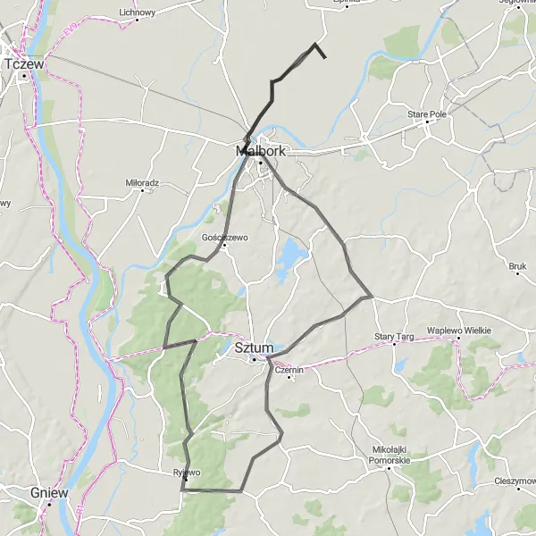 Miniatura mapy "Trasa do Zamku w Malborku" - trasy rowerowej w Pomorskie, Poland. Wygenerowane przez planer tras rowerowych Tarmacs.app