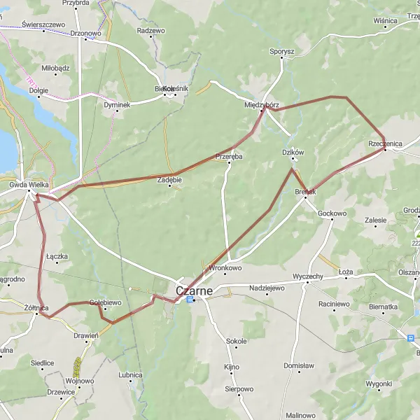 Miniatura mapy "Trasa Gravelowa Rzeczenica - Międzybórz" - trasy rowerowej w Pomorskie, Poland. Wygenerowane przez planer tras rowerowych Tarmacs.app