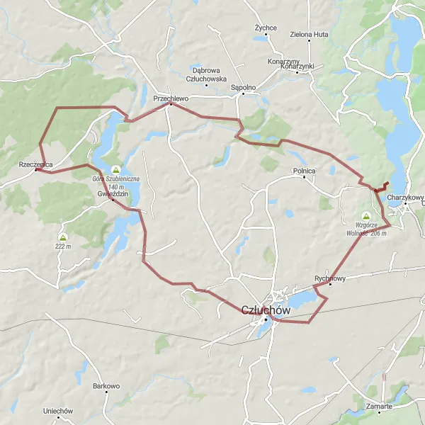 Miniatura mapy "Trasa Gravelowa Człuchów - Gwieździn" - trasy rowerowej w Pomorskie, Poland. Wygenerowane przez planer tras rowerowych Tarmacs.app