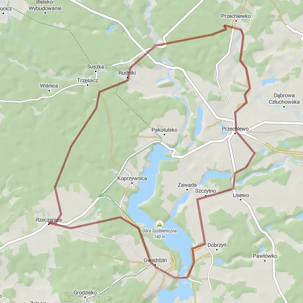 Map miniature of "Gwieździn Loop" cycling inspiration in Pomorskie, Poland. Generated by Tarmacs.app cycling route planner