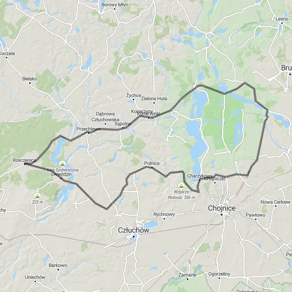 Map miniature of "Scenic Road Trip in Rzeczenica" cycling inspiration in Pomorskie, Poland. Generated by Tarmacs.app cycling route planner