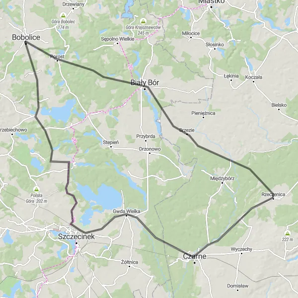 Map miniature of "Road Cycling Adventure near Rzeczenica" cycling inspiration in Pomorskie, Poland. Generated by Tarmacs.app cycling route planner