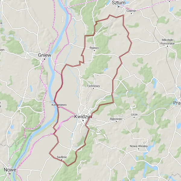 Map miniature of "Gravel Adventure to Postolin" cycling inspiration in Pomorskie, Poland. Generated by Tarmacs.app cycling route planner