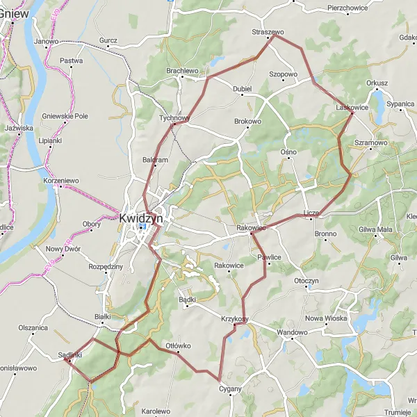 Map miniature of "Country Cycling Adventure" cycling inspiration in Pomorskie, Poland. Generated by Tarmacs.app cycling route planner