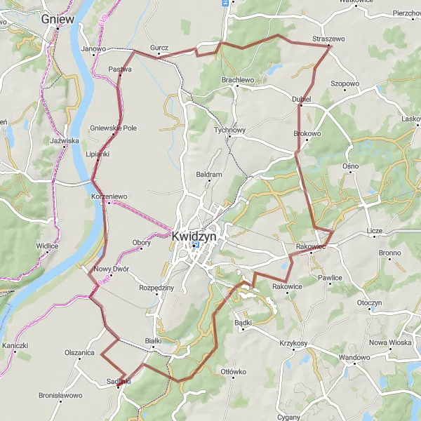 Miniatura mapy "Trasa szutrowa do Korzeniewa i Dankowa" - trasy rowerowej w Pomorskie, Poland. Wygenerowane przez planer tras rowerowych Tarmacs.app