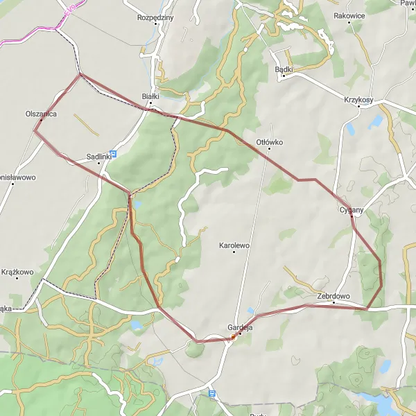 Miniatura mapy "Trasa Gardecka" - trasy rowerowej w Pomorskie, Poland. Wygenerowane przez planer tras rowerowych Tarmacs.app