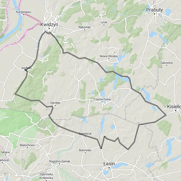 Map miniature of "Białki Circuit" cycling inspiration in Pomorskie, Poland. Generated by Tarmacs.app cycling route planner