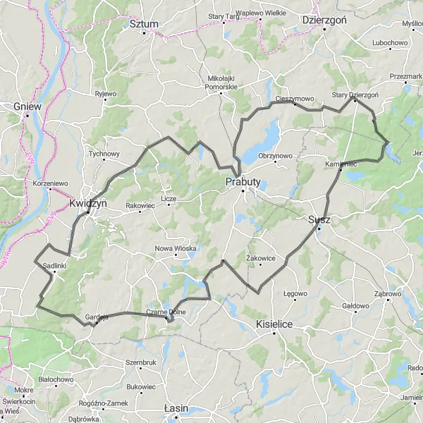 Miniatura mapy "Trasa Kwidzyńsko-Gardejska" - trasy rowerowej w Pomorskie, Poland. Wygenerowane przez planer tras rowerowych Tarmacs.app