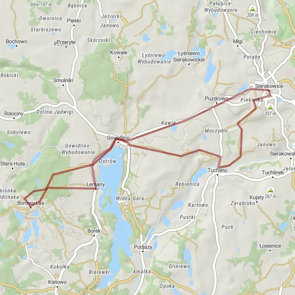 Miniatura mapy "Trasa gravelowa do Borowego Lasu" - trasy rowerowej w Pomorskie, Poland. Wygenerowane przez planer tras rowerowych Tarmacs.app