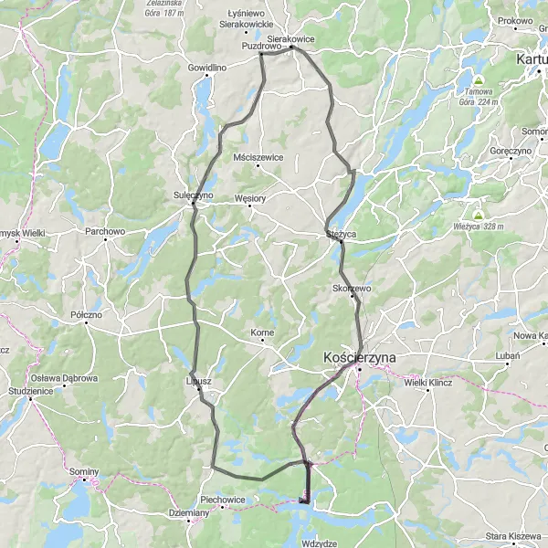 Miniatura mapy "Trasa przez Lipuską Hutę i Tuchlino" - trasy rowerowej w Pomorskie, Poland. Wygenerowane przez planer tras rowerowych Tarmacs.app