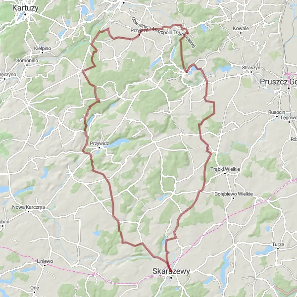 Map miniature of "Exploring Pomorskie Landscapes" cycling inspiration in Pomorskie, Poland. Generated by Tarmacs.app cycling route planner