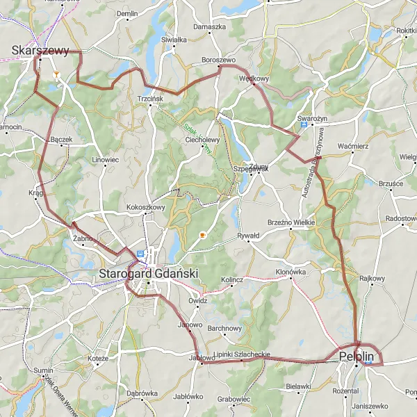 Map miniature of "Trzciń-Góra Jana Pawła II Loop" cycling inspiration in Pomorskie, Poland. Generated by Tarmacs.app cycling route planner