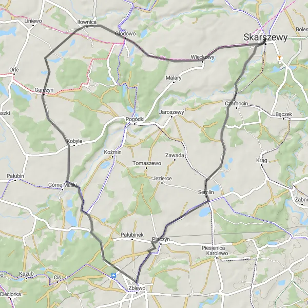 Map miniature of "Semlin Loop" cycling inspiration in Pomorskie, Poland. Generated by Tarmacs.app cycling route planner