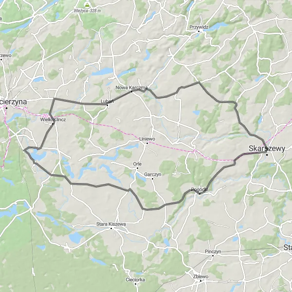 Map miniature of "Pogódki Round-trip" cycling inspiration in Pomorskie, Poland. Generated by Tarmacs.app cycling route planner