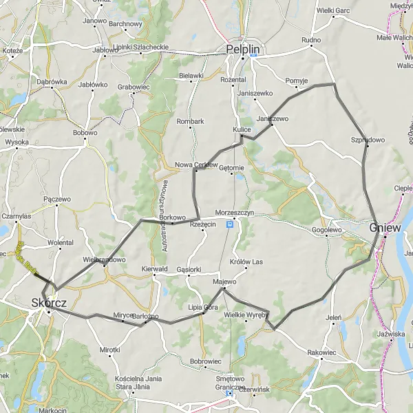 Miniatura mapy "Trasa przez Janiszewo i Gniew" - trasy rowerowej w Pomorskie, Poland. Wygenerowane przez planer tras rowerowych Tarmacs.app