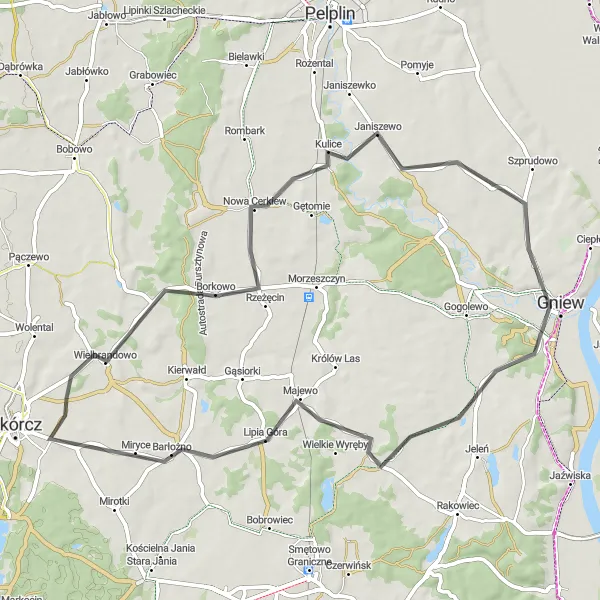 Miniatura mapy "Trasa przez Janiszewo i Miryce" - trasy rowerowej w Pomorskie, Poland. Wygenerowane przez planer tras rowerowych Tarmacs.app
