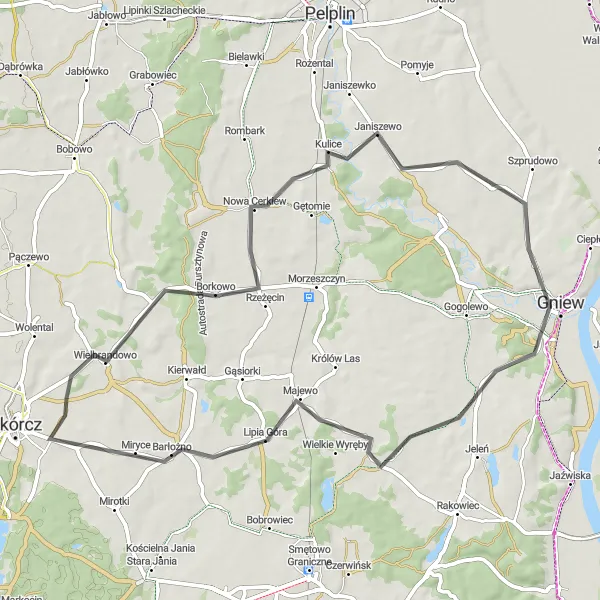 Map miniature of "Charming Countryside Loop" cycling inspiration in Pomorskie, Poland. Generated by Tarmacs.app cycling route planner