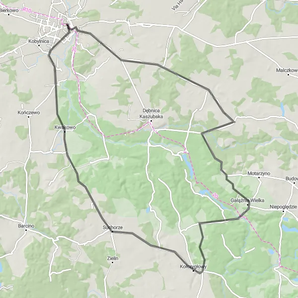 Map miniature of "Słupsk to Nowa Brama" cycling inspiration in Pomorskie, Poland. Generated by Tarmacs.app cycling route planner